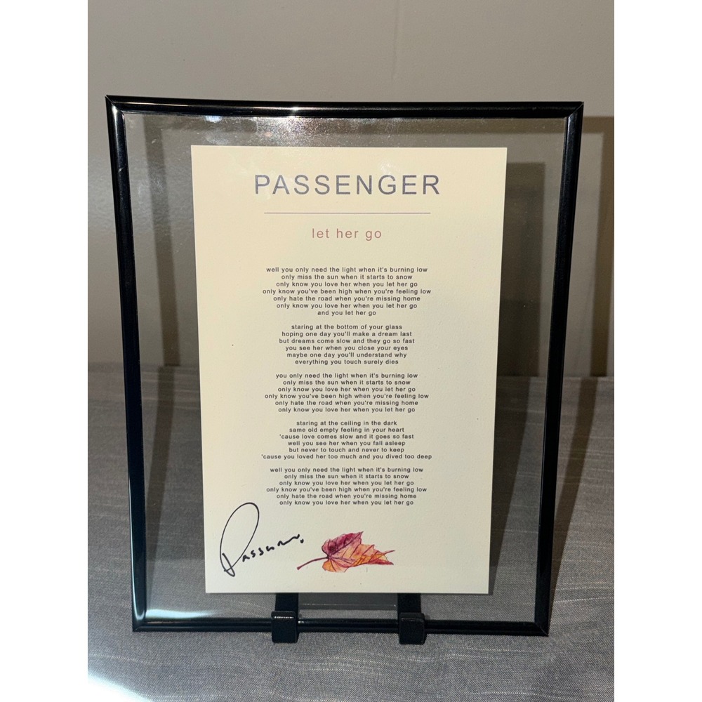 Passenger Let Her Go Lyric Print Excellent Condition Signed Framed Art
